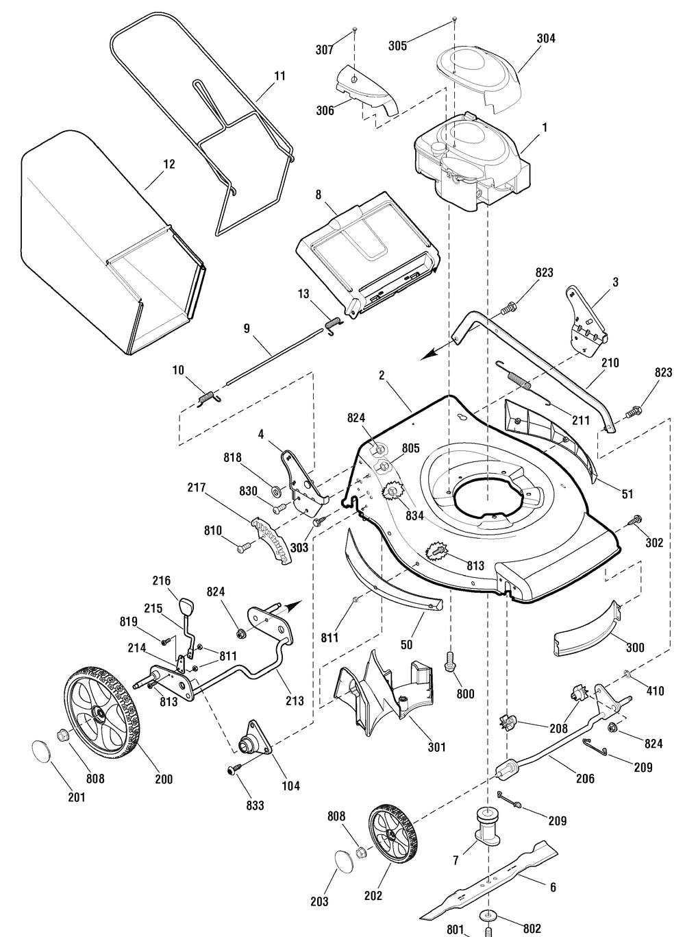 Deck And Engine Group Diagram and Parts List for 881030-MPH625 2010 Briggs and Stratton Lawn Mower